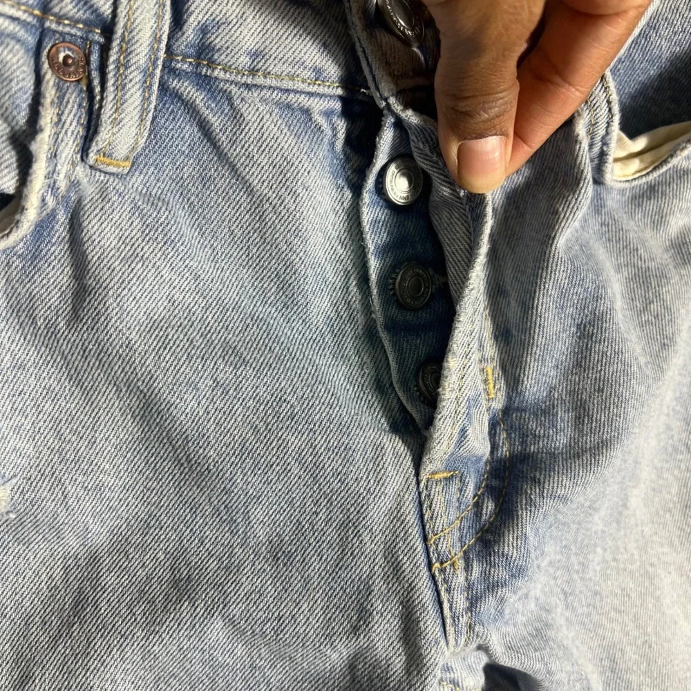 AllSaints Switch Distressed Denim Shorts Light Wash Blue W28 Button Fly Cuffed